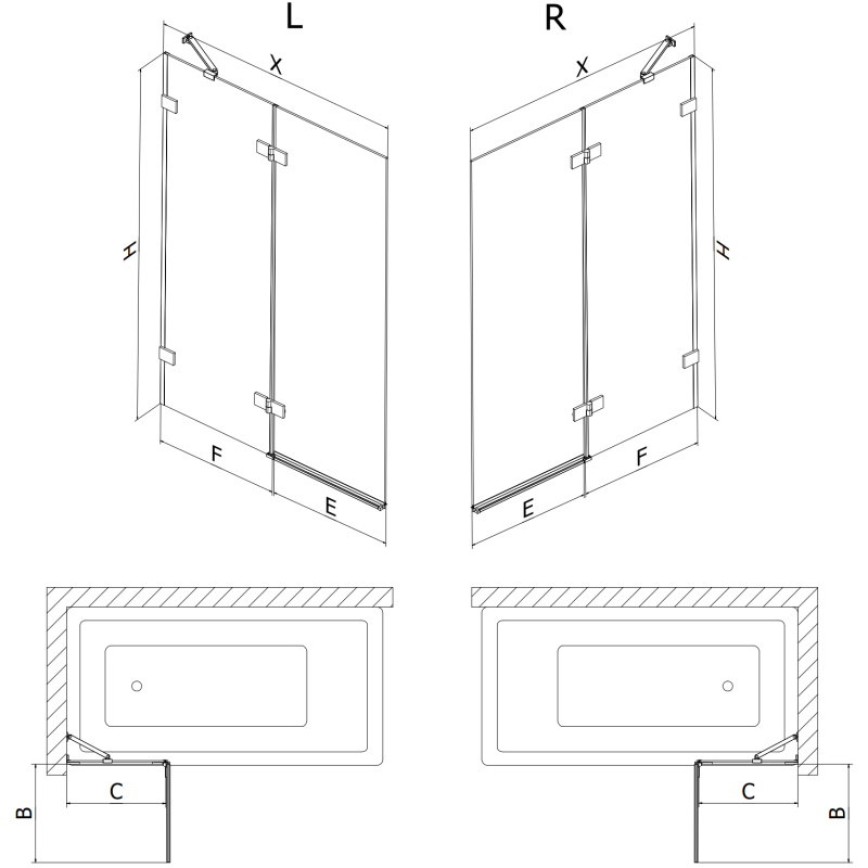 Mexen Lunar parawan nawannowy 2-skrzydłowy lewy 100 x 150 cm, transparent, złoty szczotkowany - 897-100-100-55-00-L