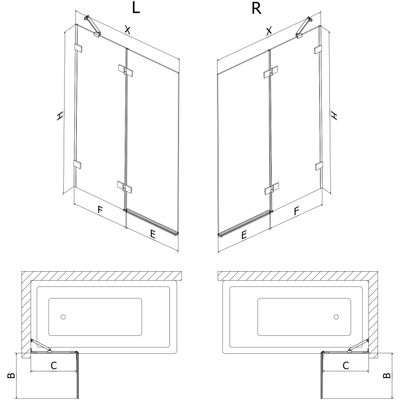Mexen Lunar parawan nawannowy 2-skrzydłowy prawy 110 x 150 cm, transparent, gun gray szczotkowany - 897-110-100-66-00-P