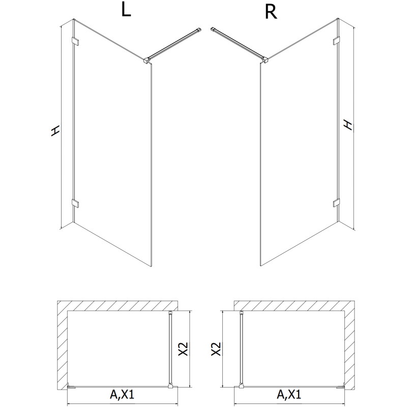Mexen Lunar ścianka prysznicowa Walk-in lewa 110 x 200 cm, transparent 8 mm, miedź szczotkowana - 830-110-000-65-00-L