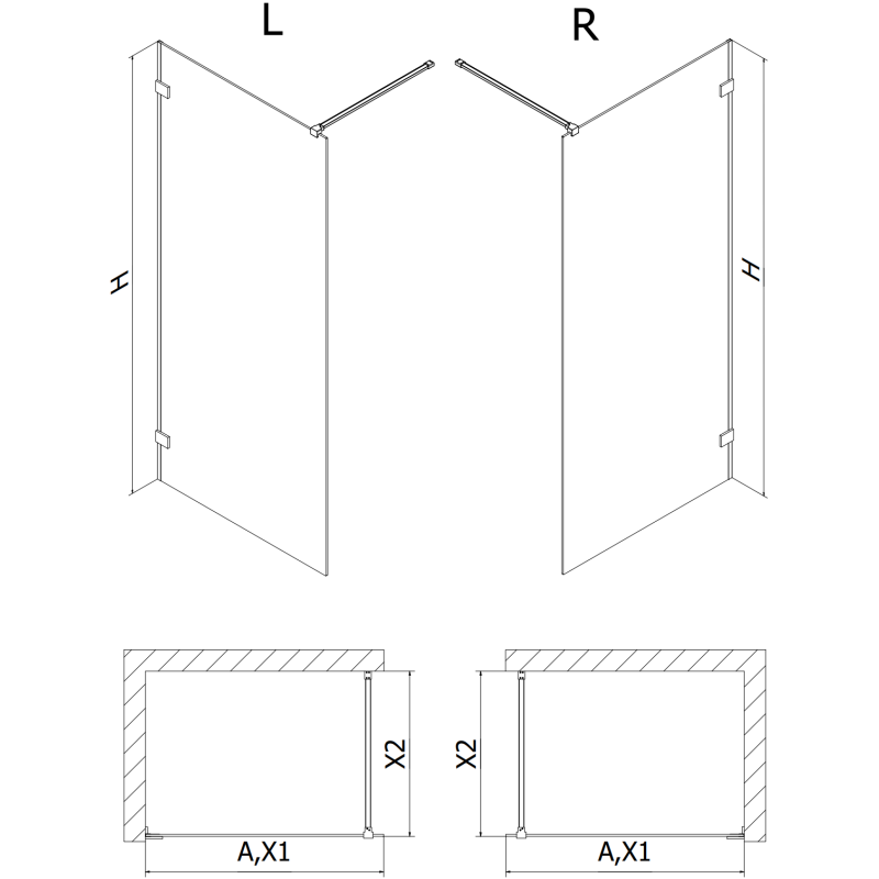 Mexen Lunar ścianka prysznicowa Walk-in lewa 60 x 200 cm, transparent 8 mm, czarna - 830-060-000-70-00-L