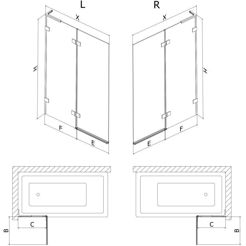 Mexen Lunar L parawan nawannowy 2-skrzydłowy lewy 120 x 150 cm, transparent, miedź szczotkowana - 897L-120-100-65-00-L