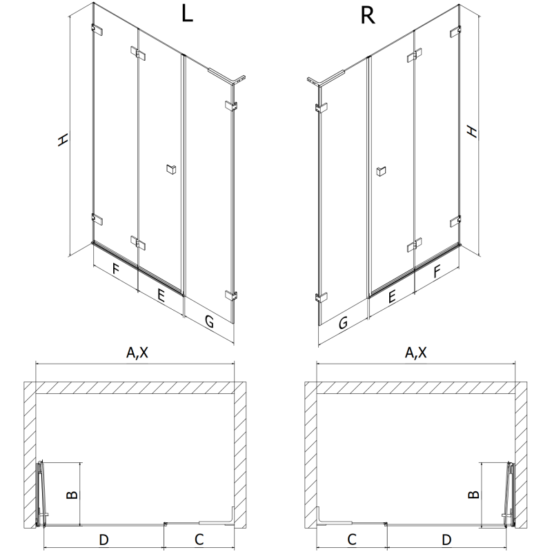 Mexen Lunar-F L drzwi prysznicowe składane prawe 115 cm, transparent, różowe złoto - 836SL-115-050-60-00-P