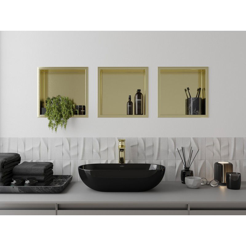 Mexen X-Wall-R półka wnękowa z kołnierzem 30 x 30 cm, złota szczotkowana - 1950303010