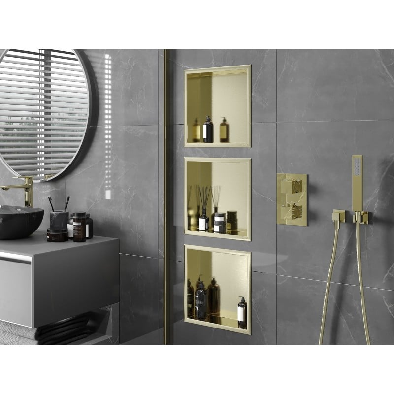 Mexen X-Wall-R półka wnękowa z kołnierzem 30 x 30 cm, złota szczotkowana - 1950303010