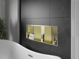 Mexen X-Wall-R półka wnękowa z kołnierzem i półką 90 x 30 cm, złota szczotkowana - 1950903010S