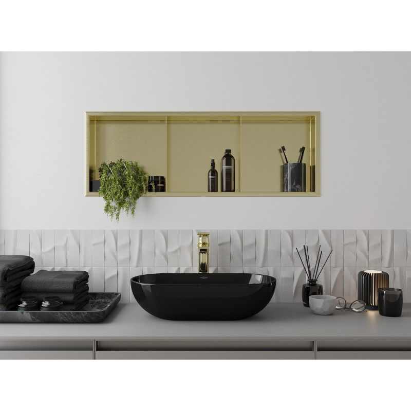 Mexen X-Wall-R półka wnękowa z kołnierzem i półką 90 x 30 cm, złota szczotkowana - 1950903010S
