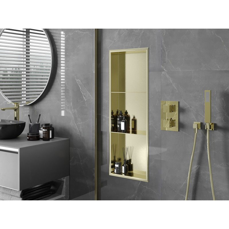 Mexen X-Wall-R półka wnękowa z kołnierzem i półką 90 x 30 cm, złota szczotkowana - 1950903010S