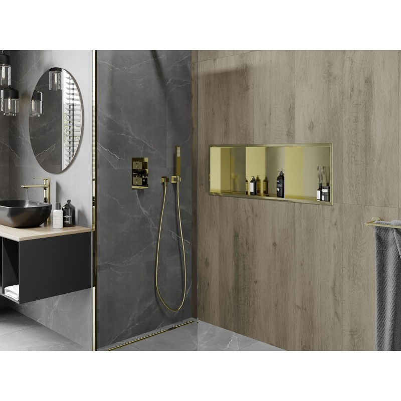 Mexen X-Wall-R półka wnękowa z kołnierzem i półką 90 x 30 cm, złota szczotkowana - 1950903010S