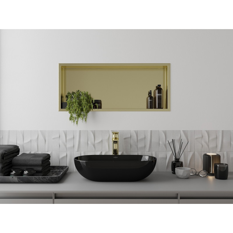 Mexen X-Wall-R półka wnękowa z kołnierzem 75 x 30 cm, złota szczotkowana - 1950753010