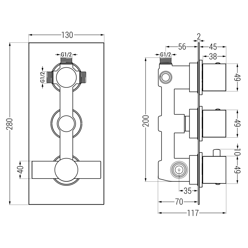 Mexen Cube DR02 zestaw wannowo-prysznicowy podtynkowy z deszczownicą 25 cm, czarny - 77503DR0225-70