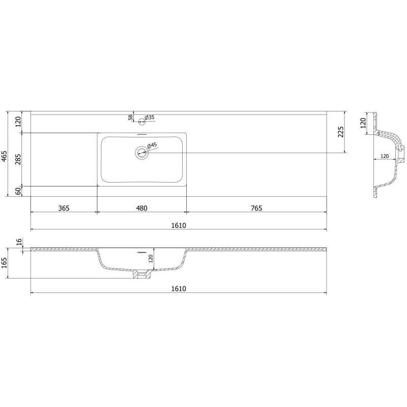 Mexen Orio szafka łazienkowa 160 cm z umywalką Otis lewą, 1S, 1D, grafit mat/biała mat - 91A13-16047-3-BBFF66-W18L01