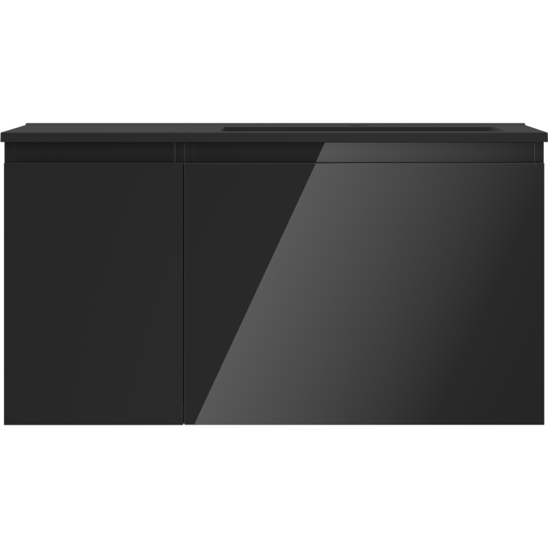 Mexen Orio szafka łazienkowa 90 cm z umywalką Otis prawą, 1S, 1D, czarna połysk/czarna mat - 91A13-09047-3-BBFF70-W18P71