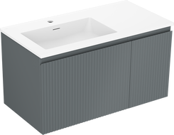 Mexen Rivel szafka łazienkowa 90 cm z umywalką Otis lewą, 1S, 1D, ryflowana, grafit mat/biała mat - 91A23-09047-3-BBFF66-W18L01