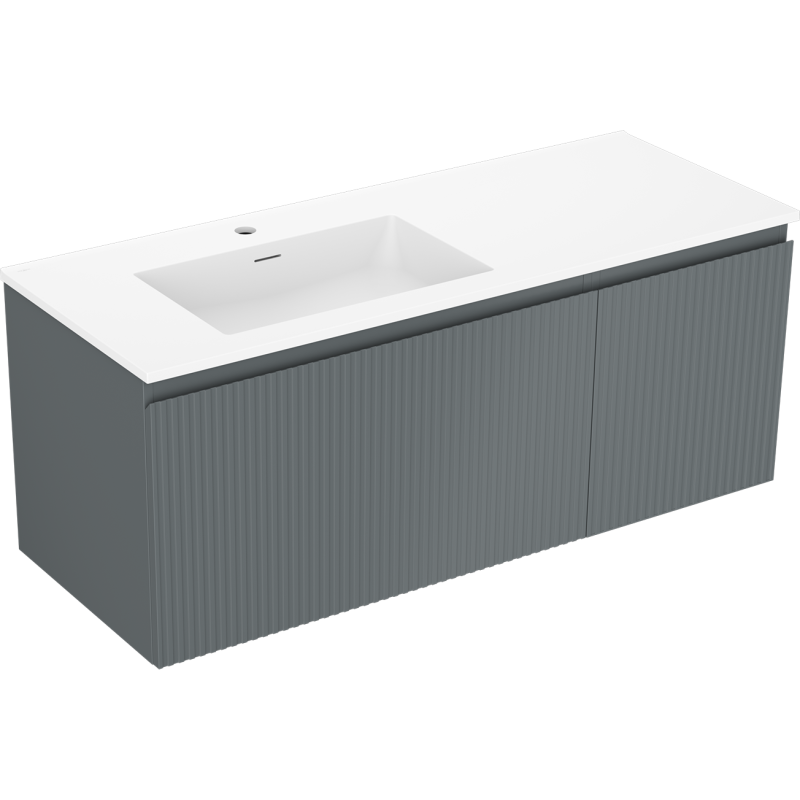 Mexen Rivel szafka łazienkowa 120 cm z umywalką Otis lewą, 1S, 1D, ryflowana, grafit mat/biała mat - 91A23-12047-3-BBFF66-W18L01