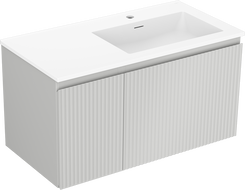 Mexen Rivel szafka łazienkowa 90 cm z umywalką Otis prawą, 1S, 1D, ryflowana, szara mat/biała mat - 91A23-09047-3-BBFF62-W18P01