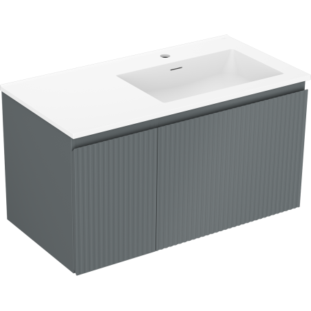 Mexen Rivel szafka łazienkowa 90 cm z umywalką Otis prawą, 1S, 1D, ryflowana, grafit mat/biała mat - 91A23-09047-3-BBFF66-W18P01