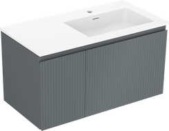 Mexen Rivel szafka łazienkowa 90 cm z umywalką Otis prawą, 1S, 1D, ryflowana, grafit mat/biała mat - 91A23-09047-3-BBFF66-W18P01