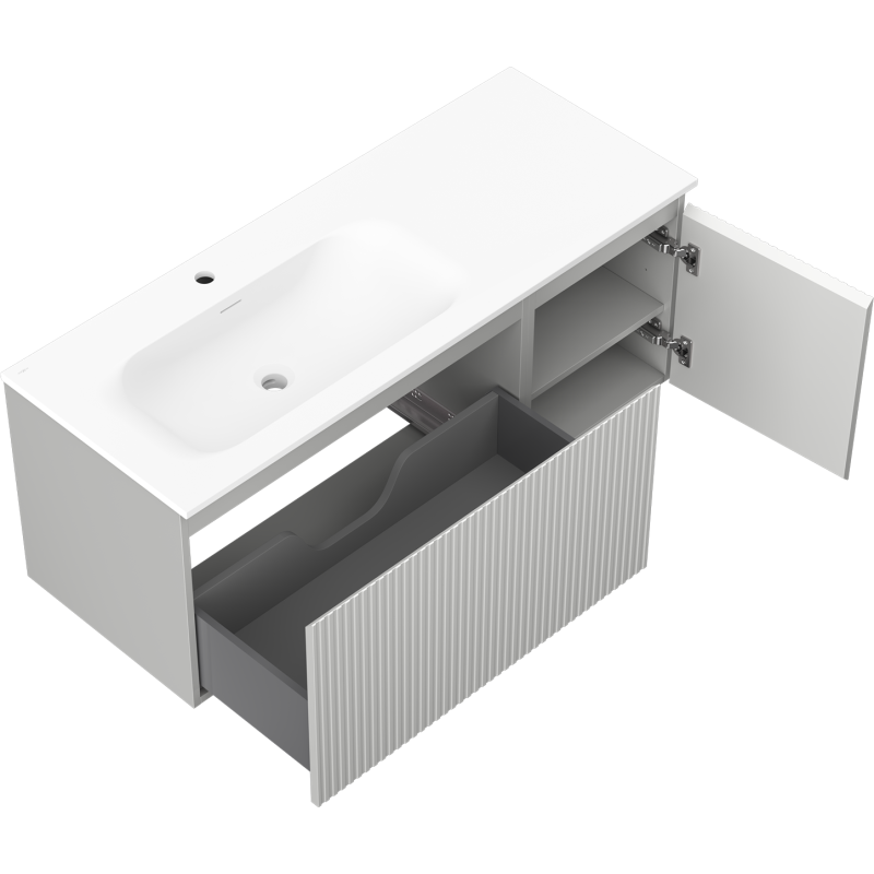 Mexen Rivel szafka łazienkowa 120 cm z umywalką Vela lewą, 1S, 1D, ryflowana, szara mat/biała mat - 91A23-12047-3-BBFF62-W23L01