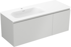 Mexen Rivel szafka łazienkowa 120 cm z umywalką Vela lewą, 1S, 1D, ryflowana, szara mat/biała mat - 91A23-12047-3-BBFF62-W23L01