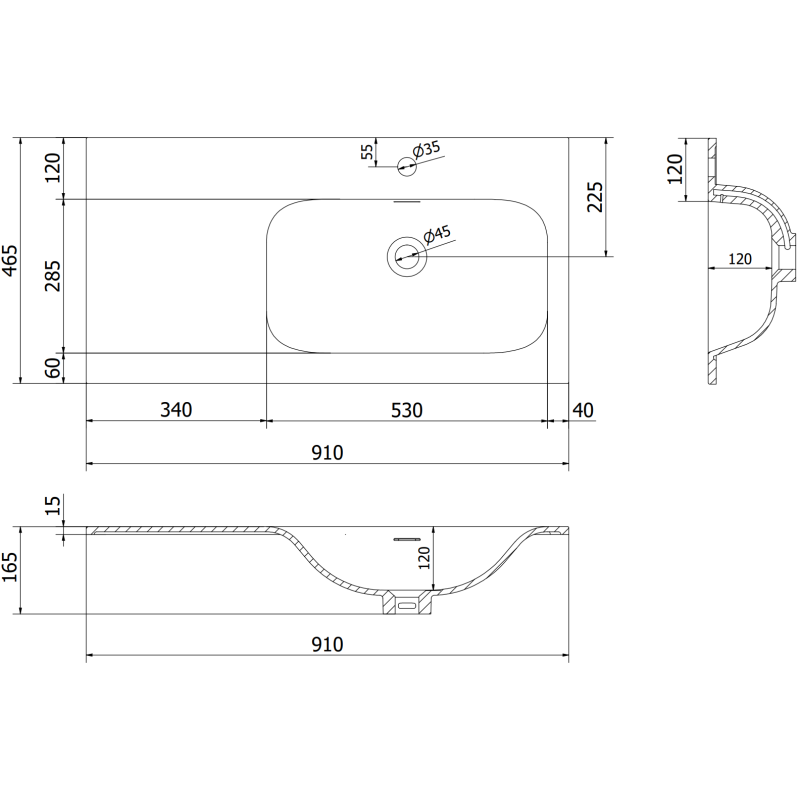 Mexen Rivel szafka łazienkowa 90 cm z umywalką Vela prawą, 1S, 1D, ryflowana, szara mat/biała mat - 91A23-09047-3-BBFF62-W23P01