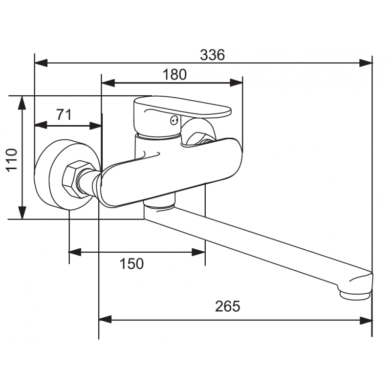 Mexen Milo bateria wannowa długa wylewka, czarna - 71335-70