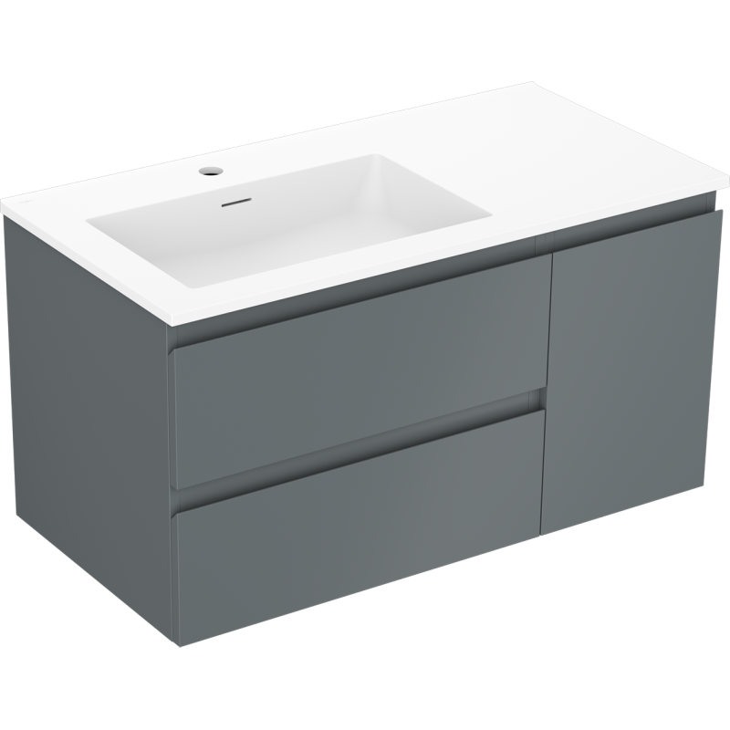 Mexen Orio szafka łazienkowa 90 cm z umywalką Otis lewą, 2S, 1D, grafit mat/biała mat - 91A13-09047-3-BBFFF66-W18L01