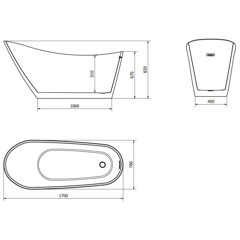 Mexen Oviedo wanna wolnostojąca 170 x 76 cm, biała - 51561707600