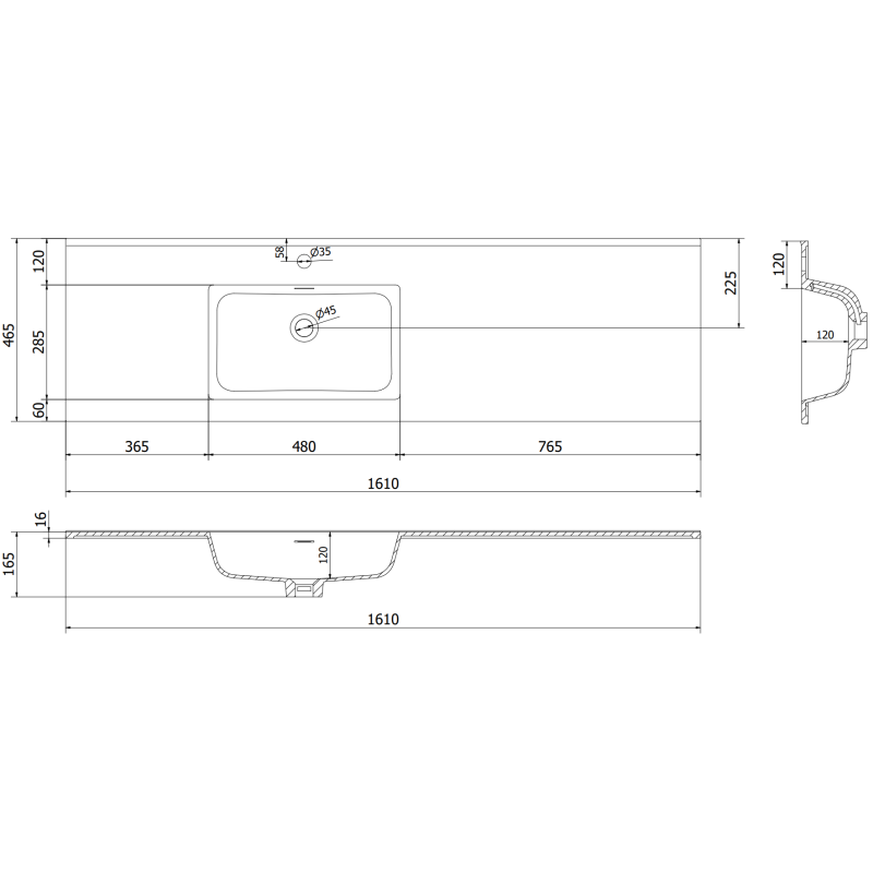 Mexen Orio szafka łazienkowa 160 cm z umywalką Otis lewą, 2S, 1D, grafit mat/biała mat - 91A13-16047-3-BBFFF66-W18L01