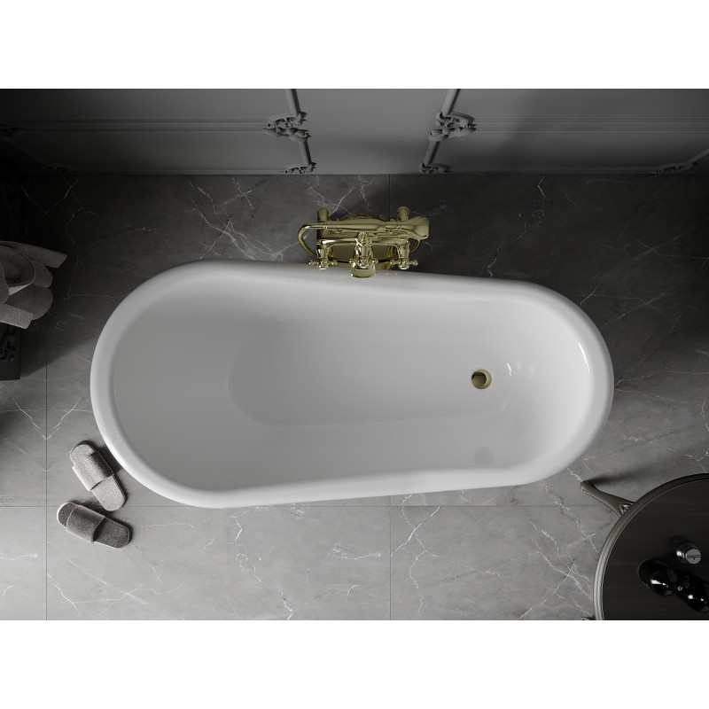 Mexen Retro wanna wolnostojąca 150 x 73 cm, biała/czarna, nogi złote - 53251507375-50