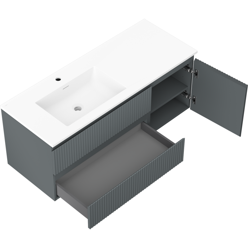 Mexen Rivel szafka łazienkowa 120 cm z umywalką Otis lewą, 2S, 1D, ryflowana, grafit/biała mat - 91A23-12047-3-BBFFF66-W18L01