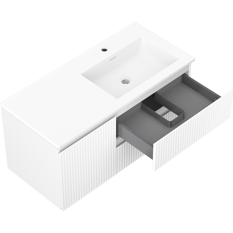 Mexen Rivel szafka łazienkowa 100 cm z umywalką Otis prawą, 2S, 1D, ryflowana, biała mat - 91A23-10047-3-BBFFF01-W18P01