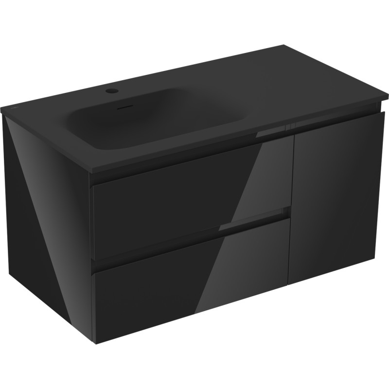 Mexen Orio szafka łazienkowa 90 cm z umywalką Vela lewą, 2S, 1D, czarna połysk/czarna mat - 91A13-09047-3-BBFFF70-W23L71