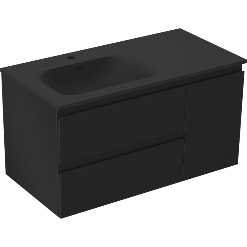 Mexen Orio szafka łazienkowa 90 cm z umywalką Vela lewą, 2S, 1D, czarna mat - 91A13-09047-3-BBFFF71-W23L71