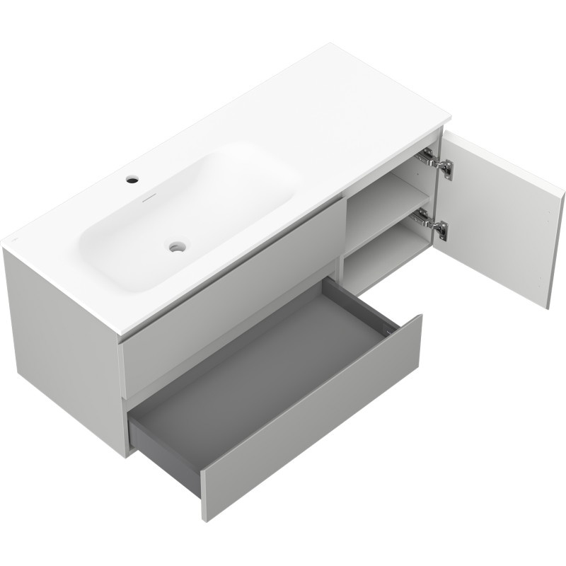Mexen Orio szafka łazienkowa 120 cm z umywalką Vela lewą, 2S, 1D, szara mat/biała mat - 91A13-12047-3-BBFFF62-W23L01