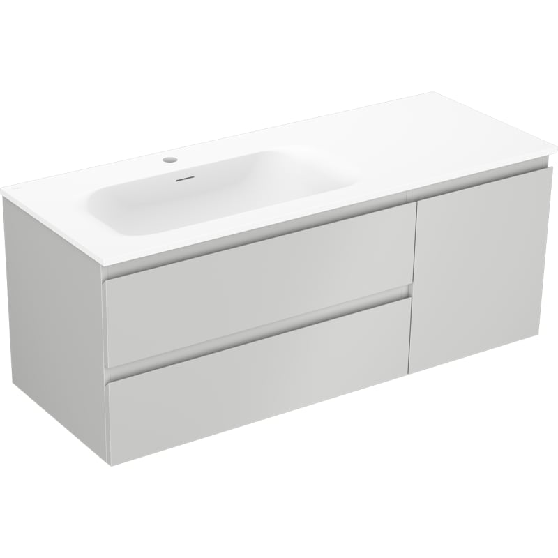 Mexen Orio szafka łazienkowa 120 cm z umywalką Vela lewą, 2S, 1D, szara mat/biała mat - 91A13-12047-3-BBFFF62-W23L01