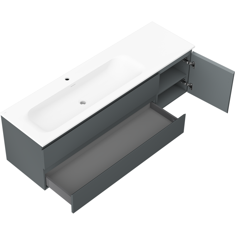 Mexen Orio szafka łazienkowa 160 cm z umywalką Vela lewą, 2S, 1D, grafit mat/biała mat - 91A13-16047-3-BBFFF66-W23L01