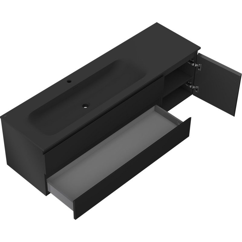 Mexen Orio szafka łazienkowa 160 cm z umywalką Vela lewą, 2S, 1D, czarna mat - 91A13-16047-3-BBFFF71-W23L71