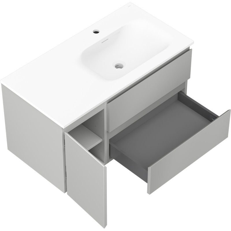 Mexen Orio szafka łazienkowa 90 cm z umywalką Vela prawą, 2S, 1D, szara mat/biała mat - 91A13-09047-3-BBFFF62-W23P01