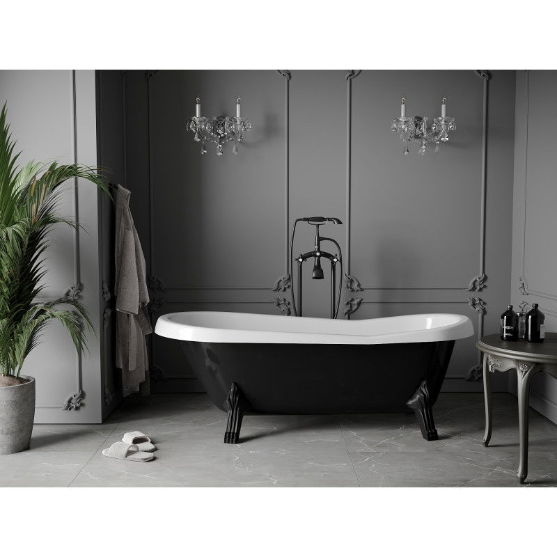 Mexen Retro wanna wolnostojąca 170 x 75 cm, biała/czarna, nogi czarne - 53251707575-70