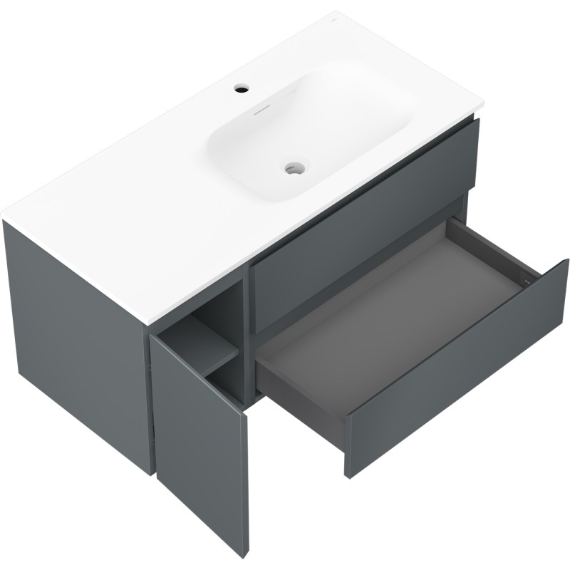 Mexen Orio szafka łazienkowa 100 cm z umywalką Vela prawą, 2S, 1D, grafit mat/biała mat - 91A13-10047-3-BBFFF66-W23P01