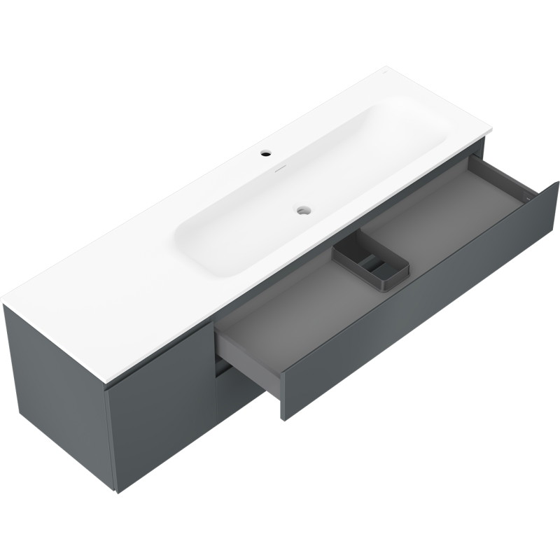 Mexen Orio szafka łazienkowa 160 cm z umywalką Vela prawą, 2S, 1D, grafit mat/biała mat - 91A13-16047-3-BBFFF66-W23P01