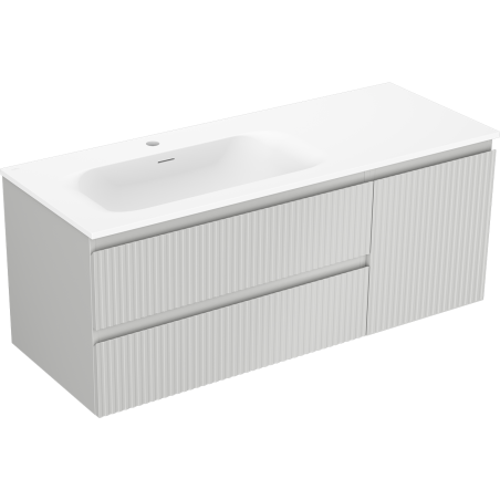 Mexen Rivel szafka łazienkowa 120 cm z umywalką Vela lewą, 2S, 1D, ryflowana, szara mat/biała mat - 91A23-12047-3-BBFFF62-W23L01
