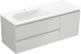 Mexen Rivel szafka łazienkowa 120 cm z umywalką Vela lewą, 2S, 1D, ryflowana, szara mat/biała mat - 91A23-12047-3-BBFFF62-W23L01