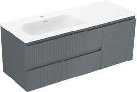 Mexen Rivel szafka łazienkowa 120 cm z umywalką Vela lewą, 2S, 1D, ryflowana, grafit/biała mat - 91A23-12047-3-BBFFF66-W23L01
