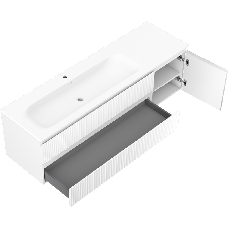 Mexen Rivel szafka łazienkowa 160 cm z umywalką Vela lewą, 2S, 1D, ryflowana, biała mat - 91A23-16047-3-BBFFF01-W23L01
