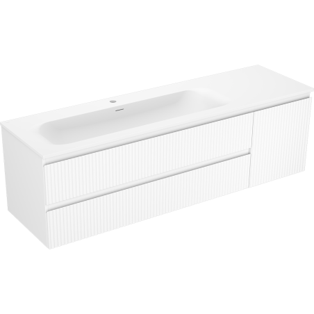 Mexen Rivel szafka łazienkowa 160 cm z umywalką Vela lewą, 2S, 1D, ryflowana, biała mat - 91A23-16047-3-BBFFF01-W23L01