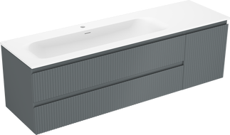 Mexen Rivel szafka łazienkowa 160 cm z umywalką Vela lewą, 2S, 1D, ryflowana, grafit/biała mat - 91A23-16047-3-BBFFF66-W23L01