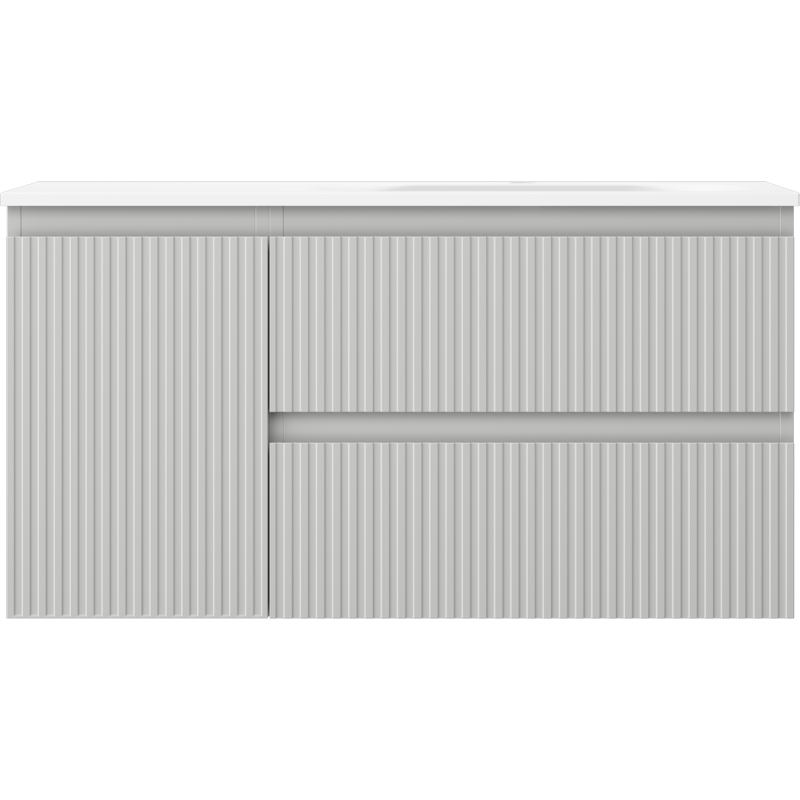 Mexen Rivel szafka łazienkowa 90 cm z umywalką Vela prawą, 2S, 1D, ryflowana, szara mat/biała mat - 91A23-09047-3-BBFFF62-W23P01