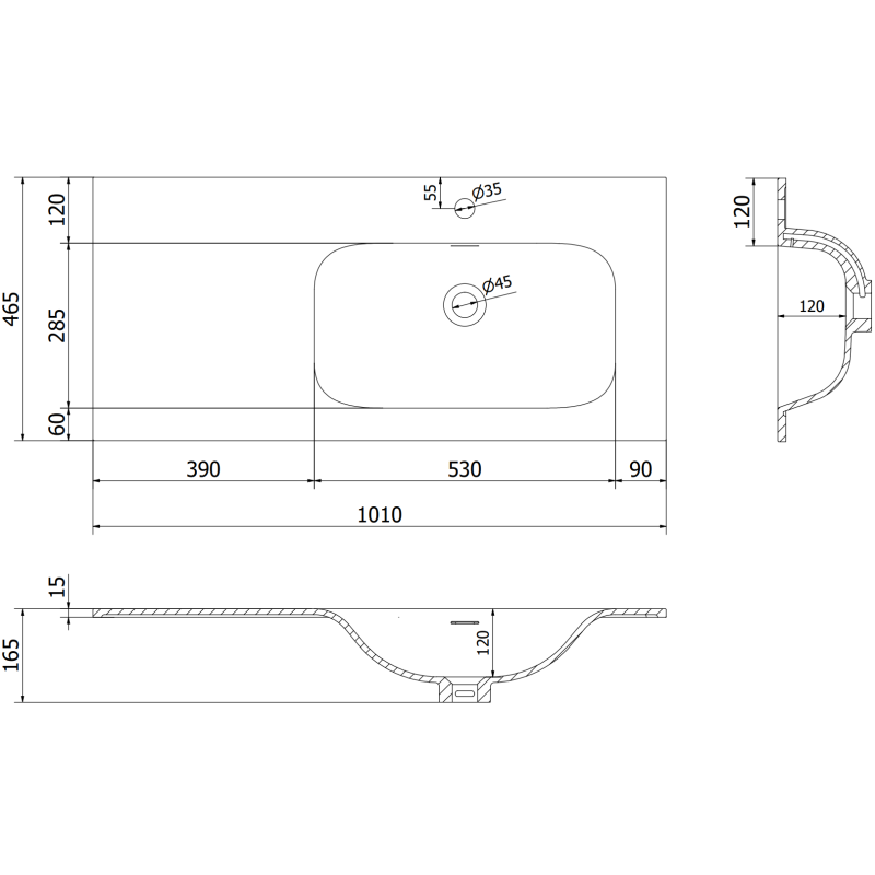 Mexen Rivel szafka łazienkowa 100 cm z umywalką Vela prawą, 2S, 1D, ryflowana, szara/biała mat - 91A23-10047-3-BBFFF62-W23P01