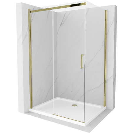 Mexen Omega kabina prysznicowa rozsuwana 130 x 80 cm, transparent, złota + brodzik Flat - 825-130-080-50-00-4010